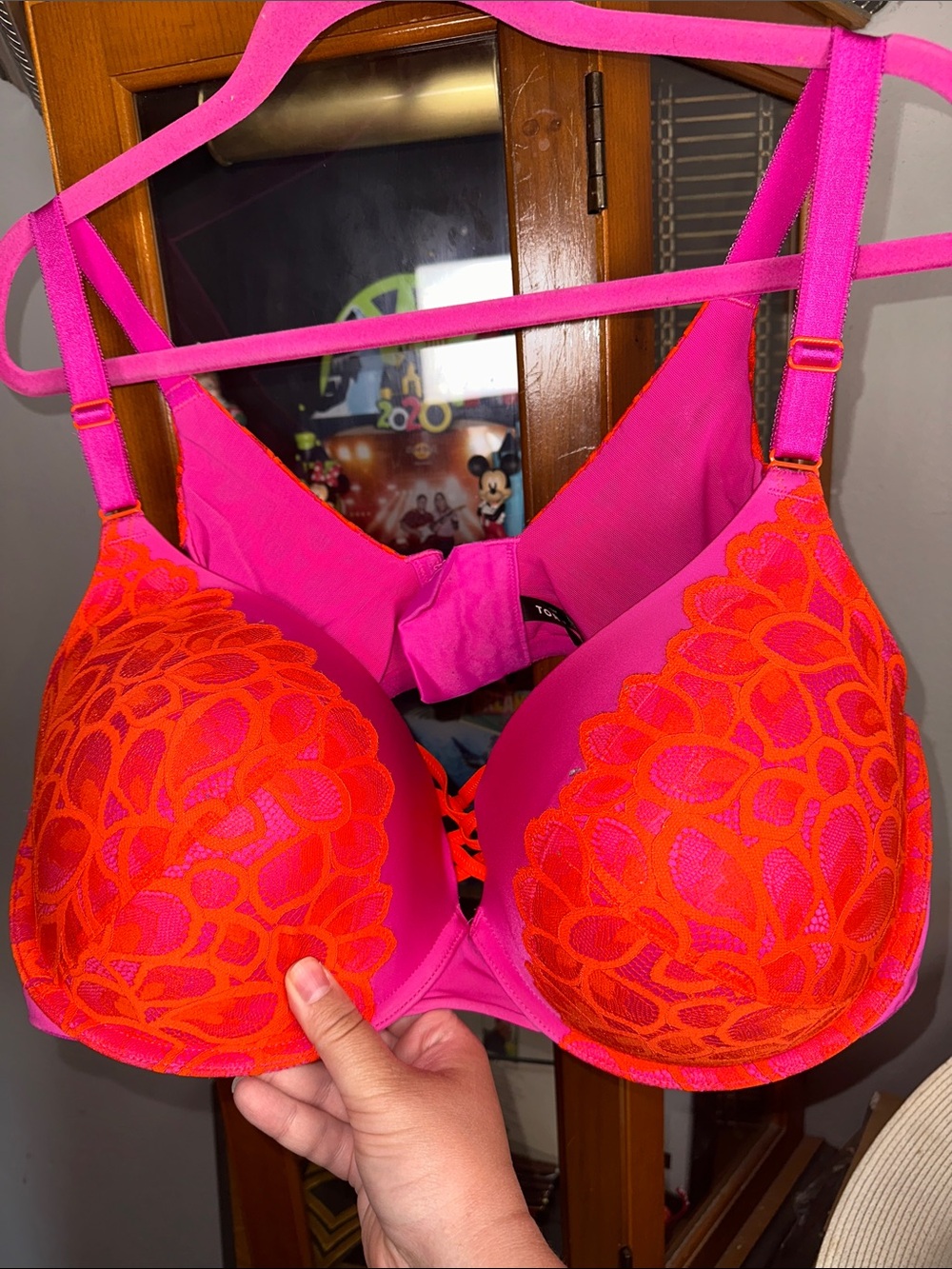 torrid Hot Pink Bra with Orange Lace Overlay